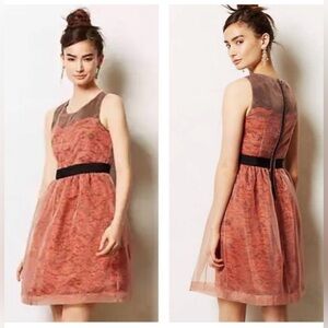 Anthropologie Lili Wang for Lili’s Closet Coral Lace Overlay Dress 2 Fit & Flare